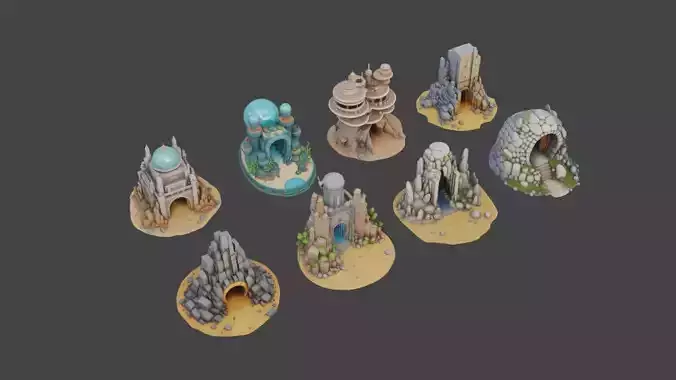 Sci Fi Temples Collection Low-poly 3D model