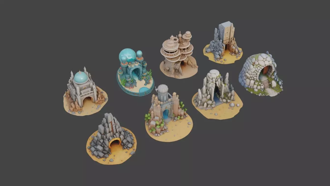 Sci Fi Temples Collection Low-poly 3D model_0