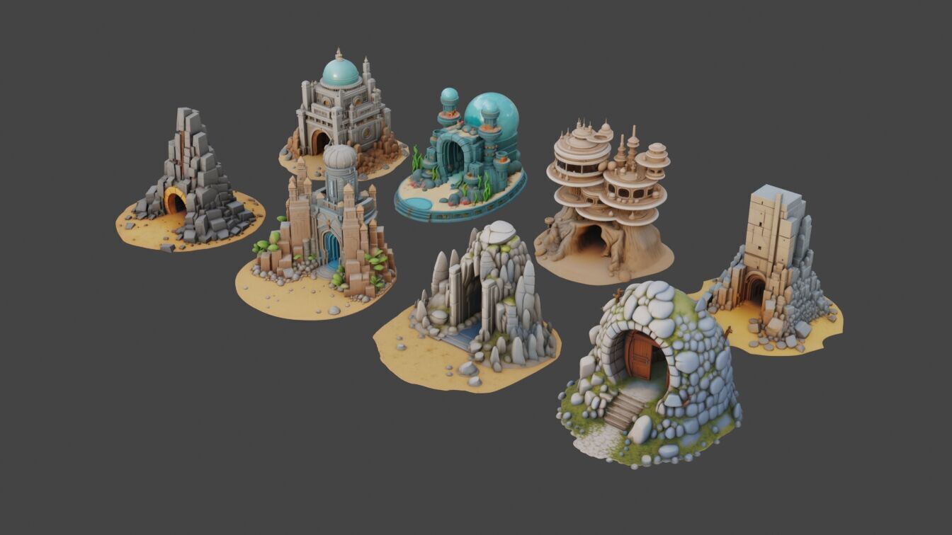 Sci Fi Temples Collection Low-poly 3D model_4