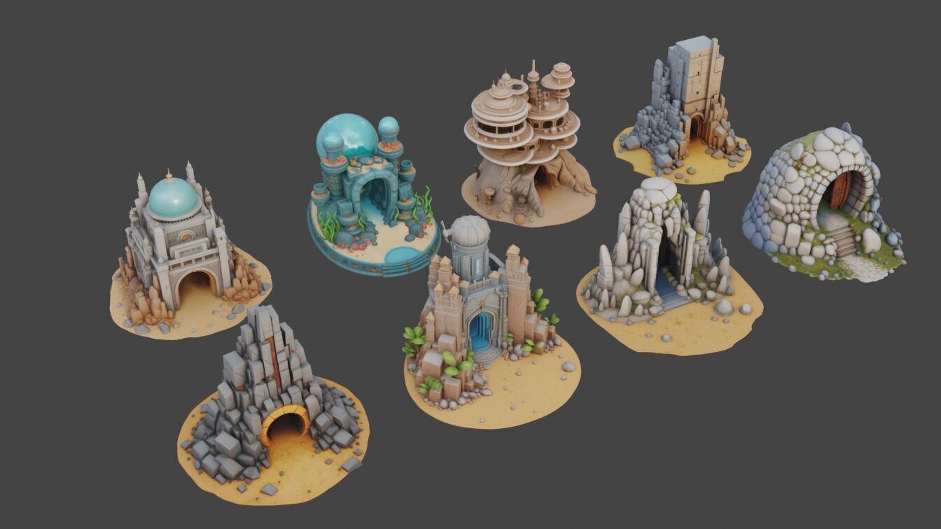 Sci Fi Temples Collection Low-poly 3D model_6