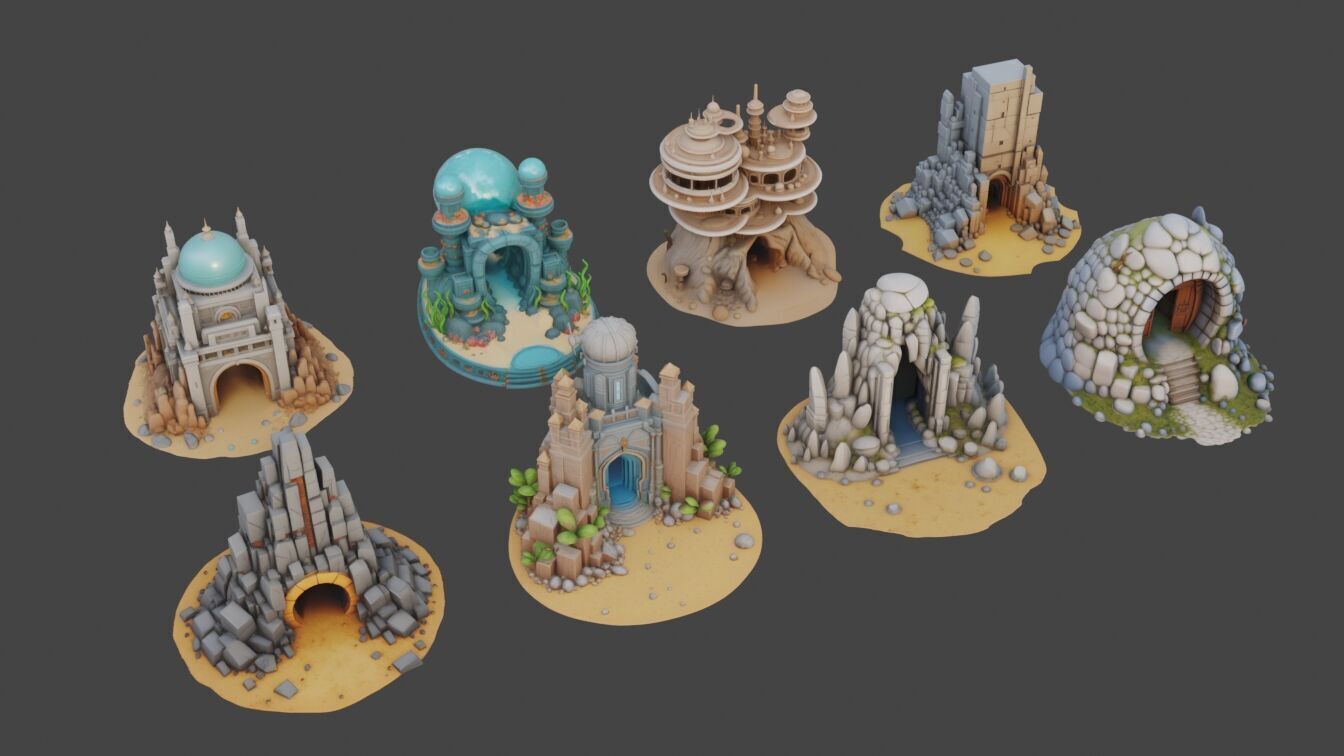 Sci Fi Temples Collection Low-poly 3D model_1