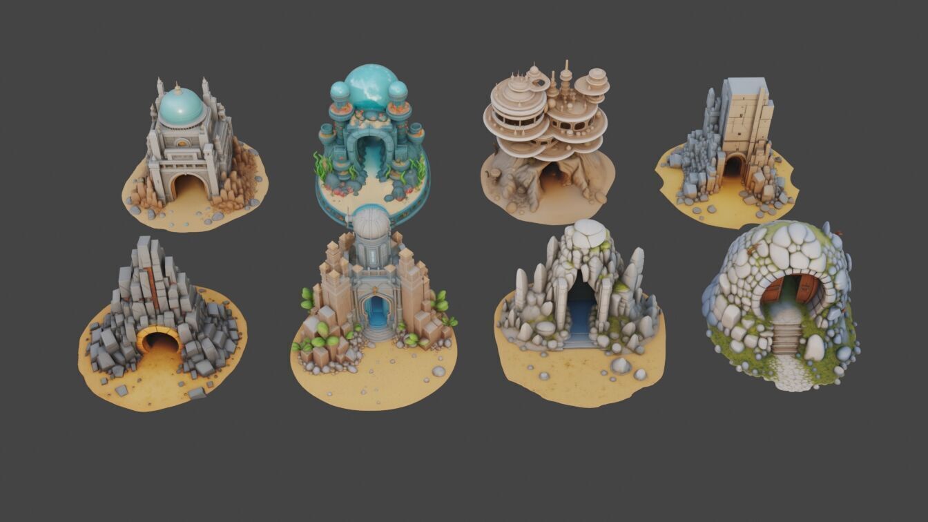 Sci Fi Temples Collection Low-poly 3D model_5