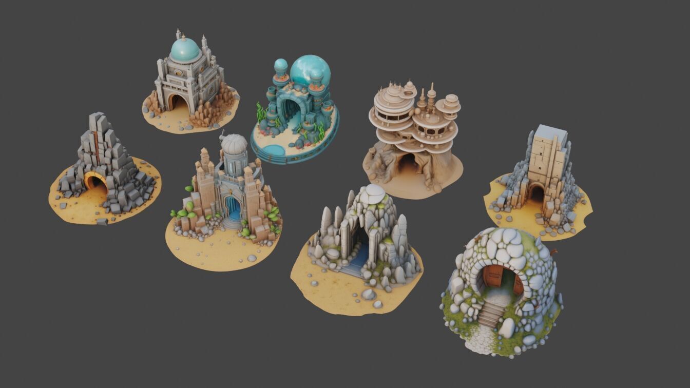 Sci Fi Temples Collection Low-poly 3D model_2