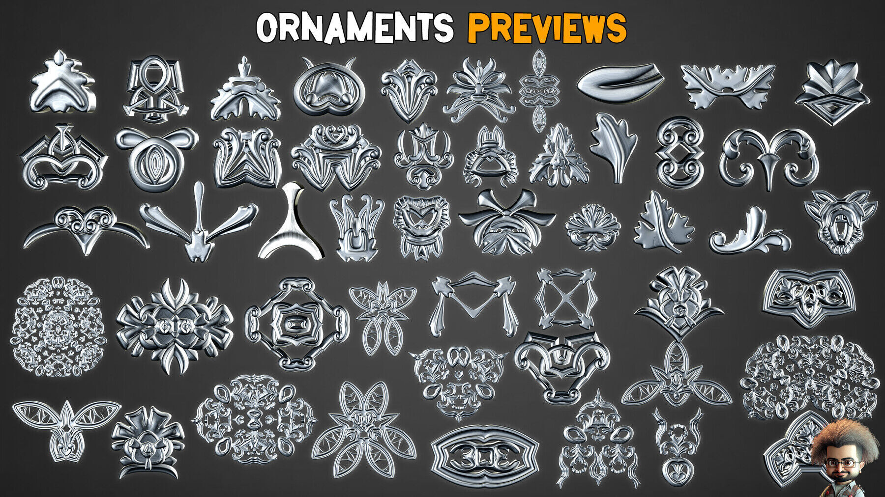 150 Ornamental Brush and IMM Vol 41 Low-poly 3D model_1