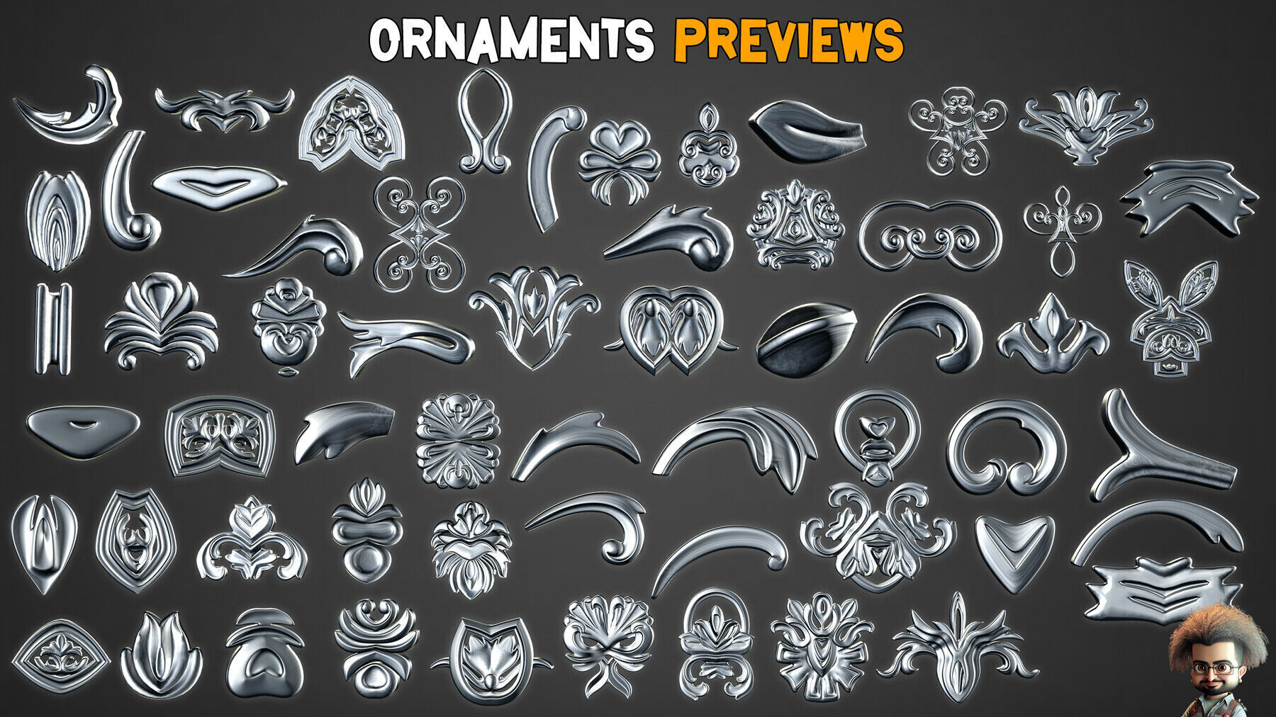 150 Ornamental Brush and IMM Vol 41 Low-poly 3D model_2