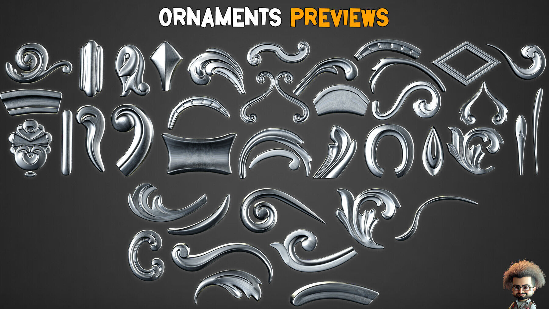 150 Ornamental Brush and IMM Vol 41 Low-poly 3D model_3