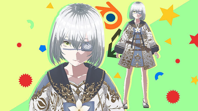 Fantasy Anime Girl 3D Model  Fully Rigged Game Ready Low-poly 3D model