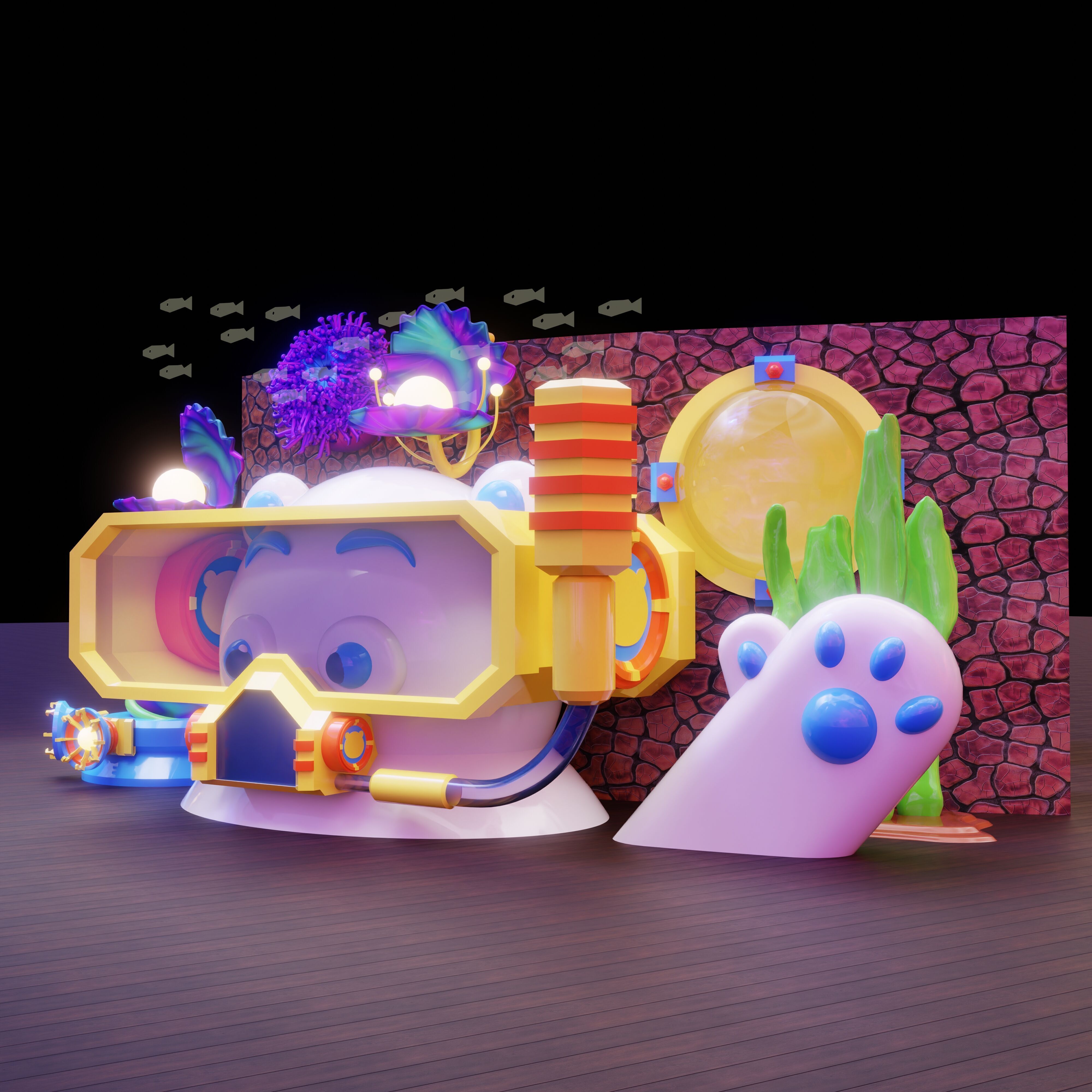 Diving polar bear entertainment equipment 3D model_2