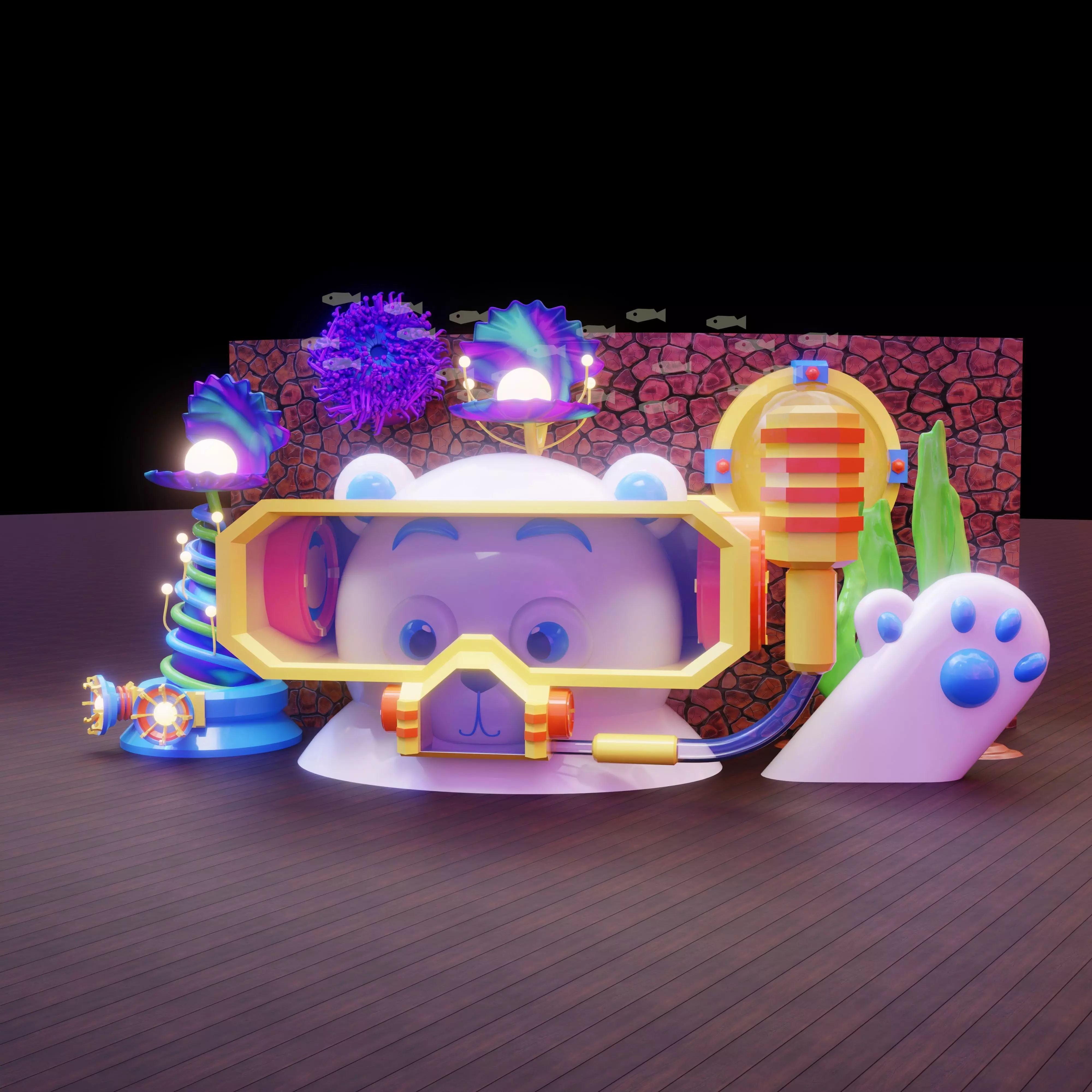 Diving polar bear entertainment equipment 3D model_0