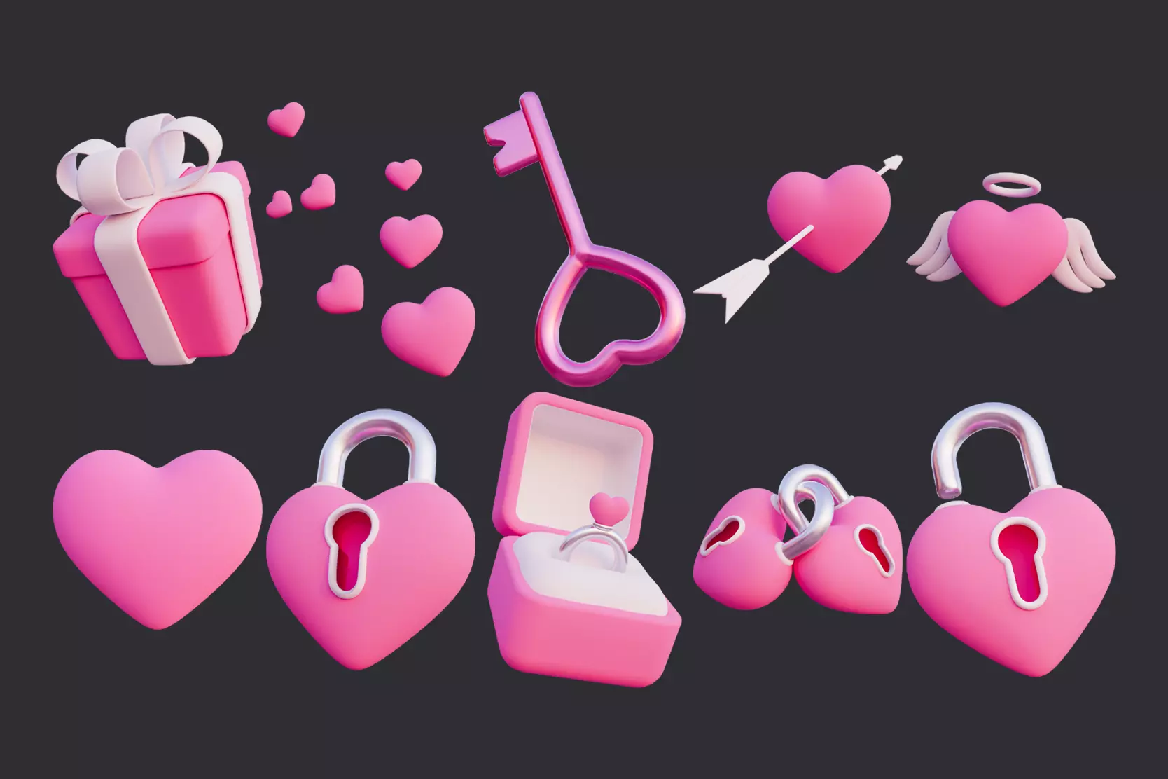 Low Poly Valentine Asset Pack 3D model_0