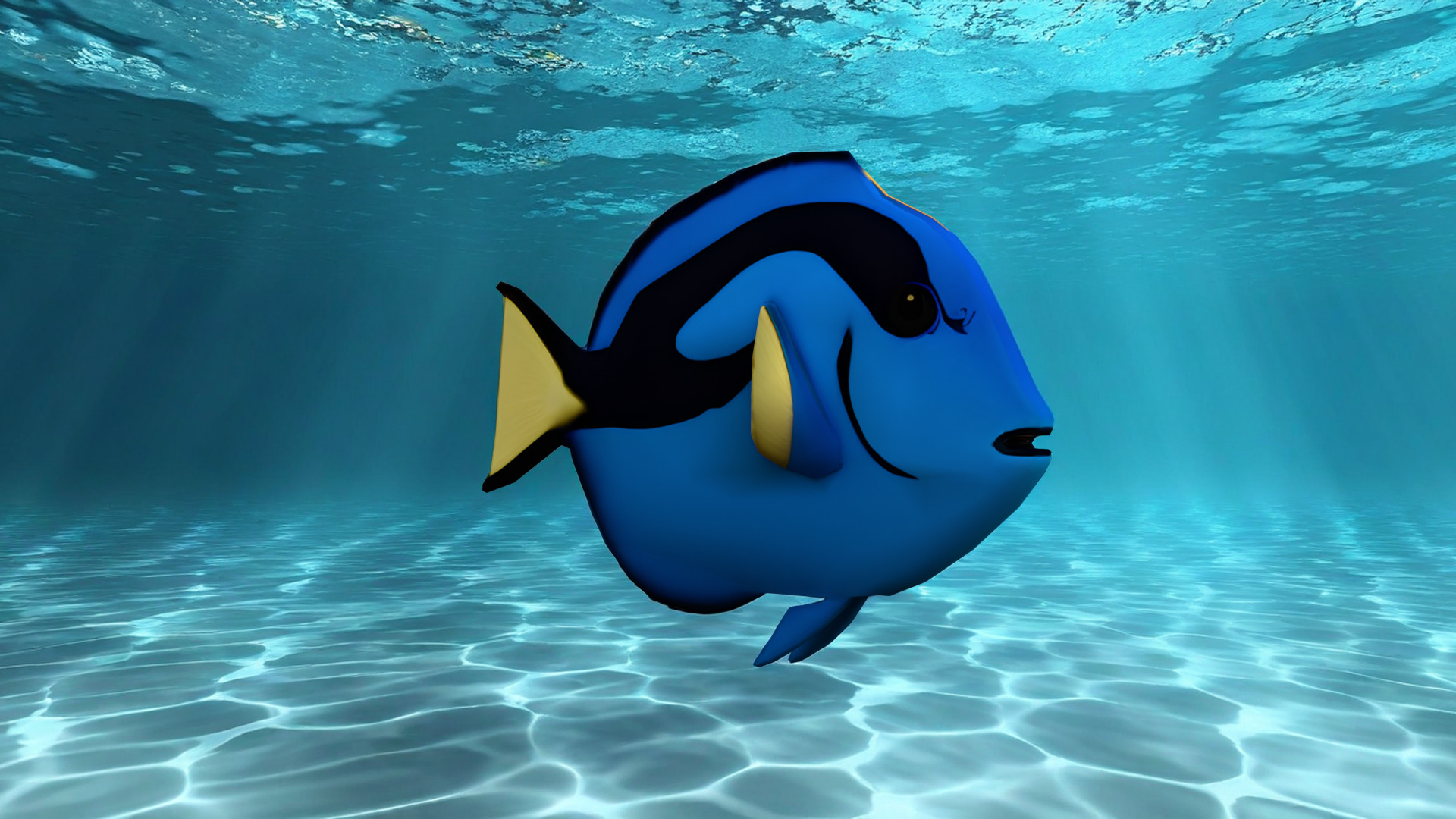 Marine Fish with Blue Body and Yellow Fins Low-poly 3D model_1