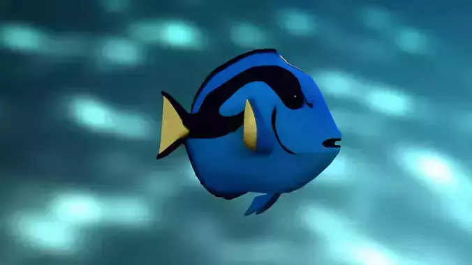 Marine Fish with Blue Body and Yellow Fins Low-poly 3D model