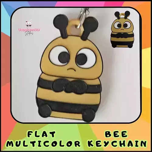 Flat Bee Multicolor Keychain 3D print model