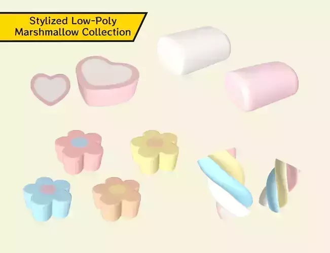 Stylized Low-Poly Marshmallow Collection Stylized Low-Poly Marshmallow Collection