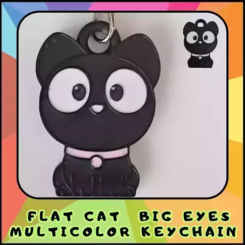 Flat Cat Big Eyes Multicolor Keychain 3D print model