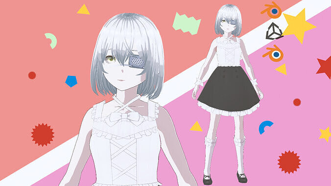 Anime Girl in White Dress 3D Model Fully Rigged  Low-poly 3D model
