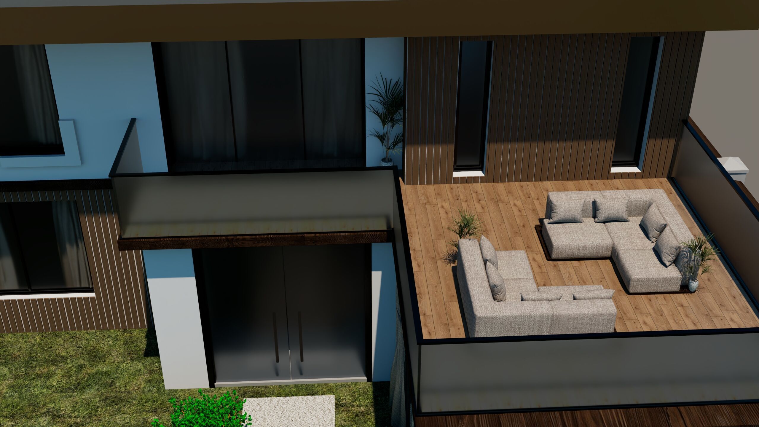 Modern House with Large Balcony and Terrace 3D model_2