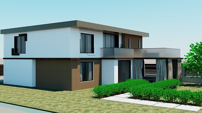Modern House with Large Balcony and Terrace 3D model