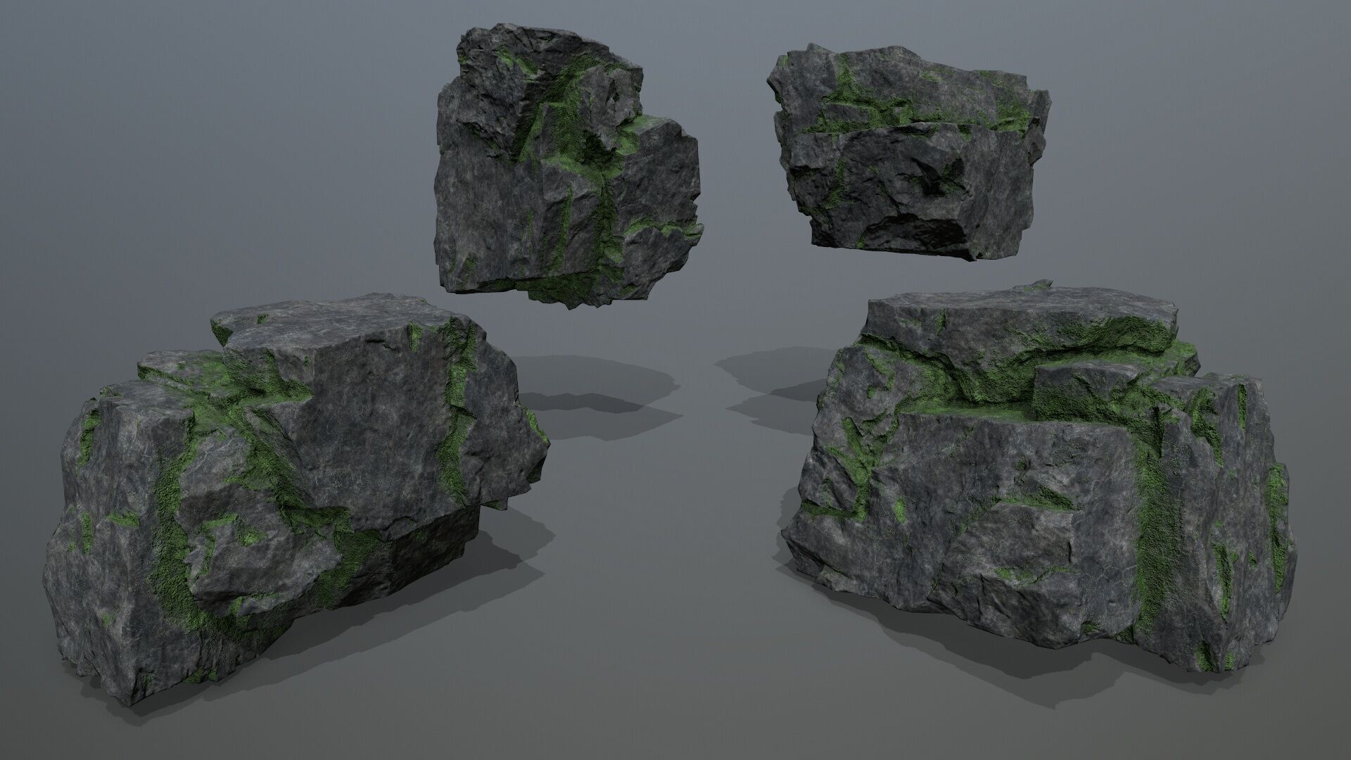 Mossy Rock Set Low-poly 3D model_13