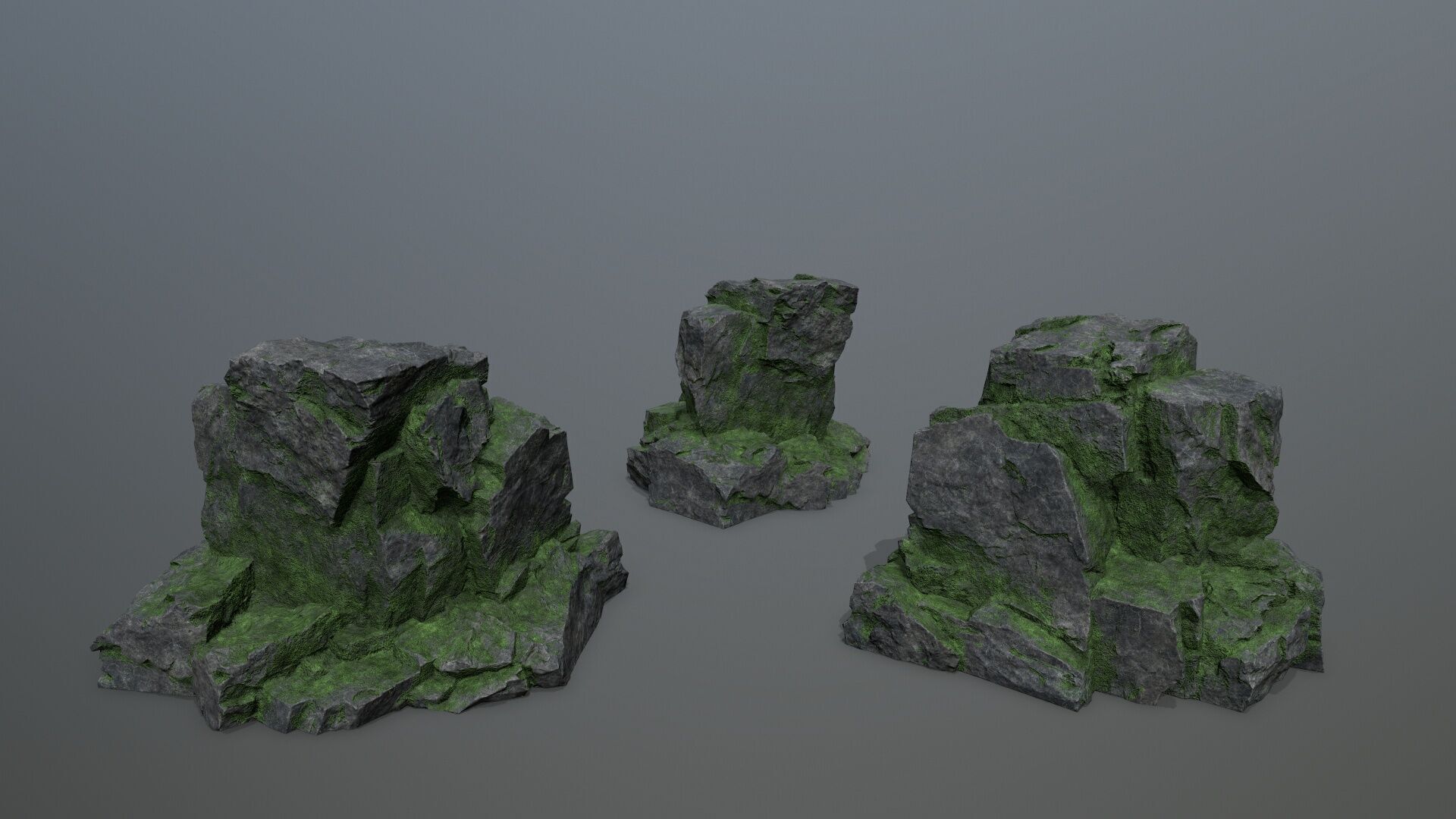 Mossy Rock Set Low-poly 3D model_9