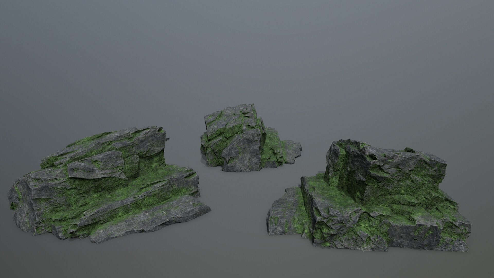 Mossy Rock Set Low-poly 3D model_11