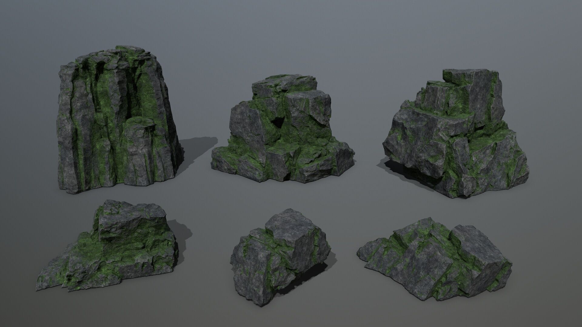 Mossy Rock Set Low-poly 3D model_2