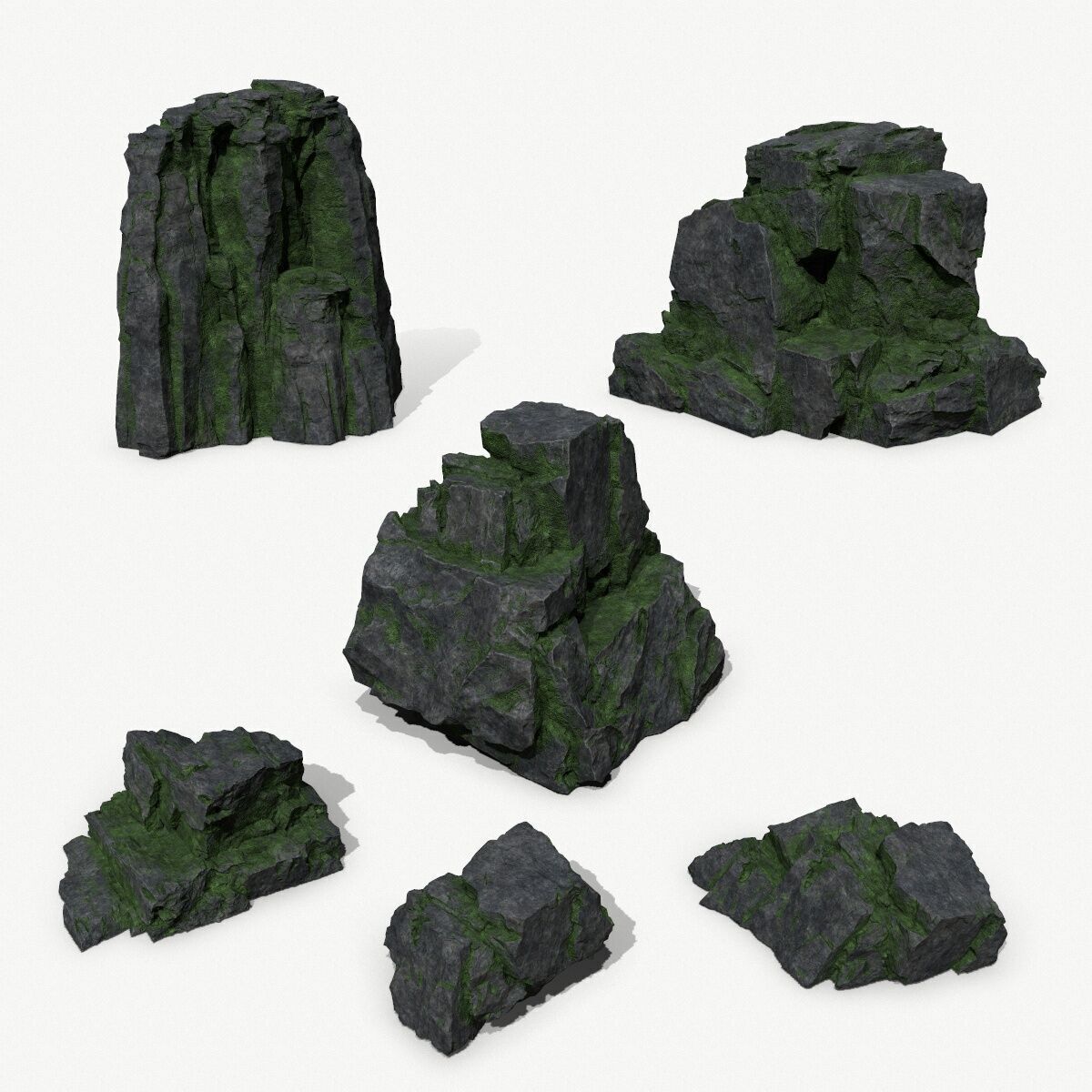 Mossy Rock Set Low-poly 3D model_1