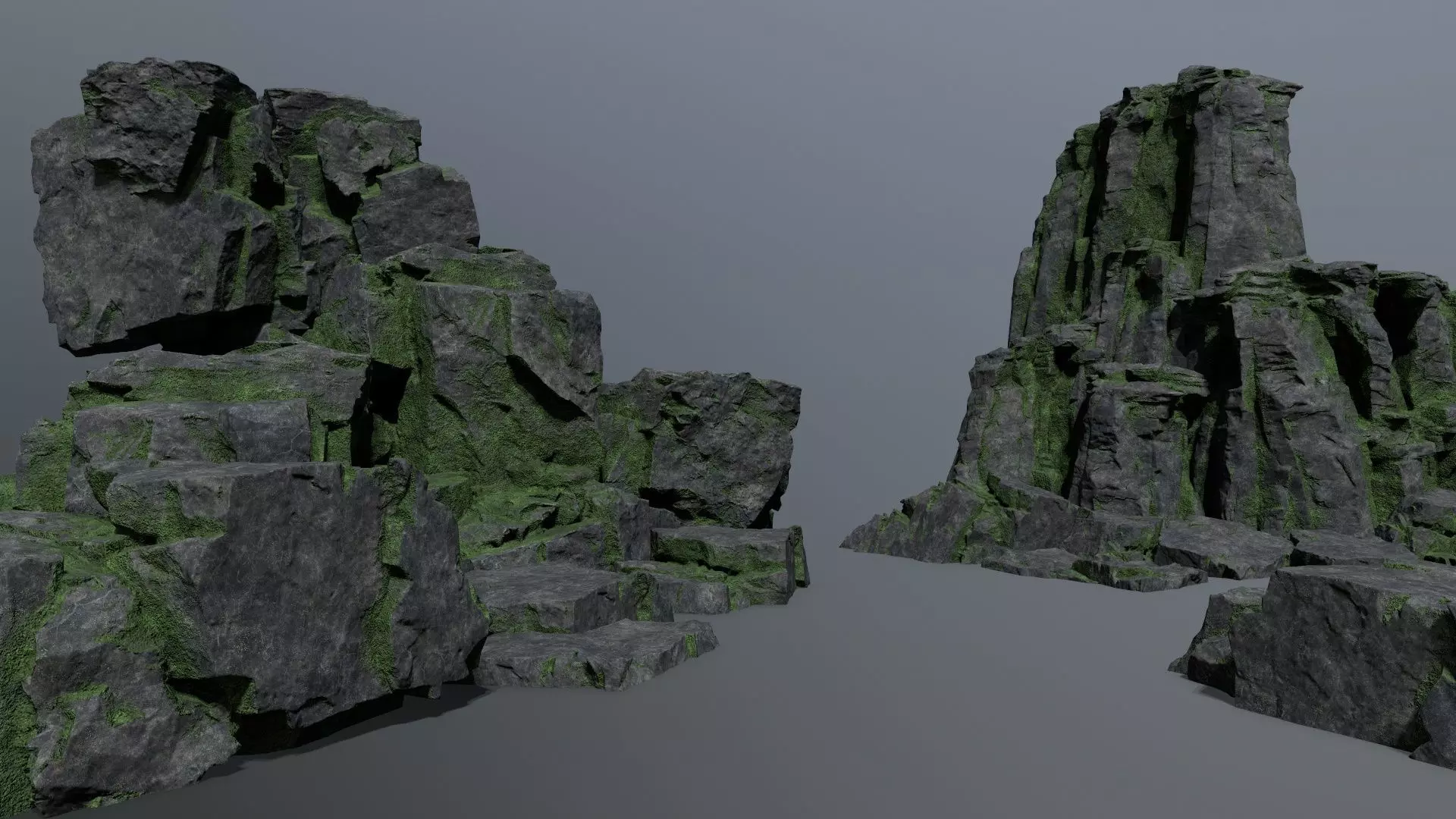 Mossy Rock Set Low-poly 3D model_0