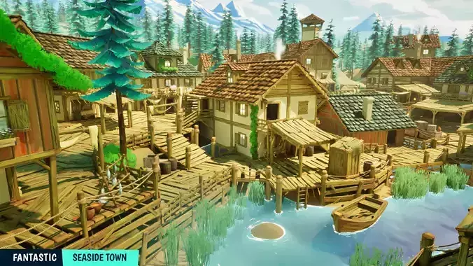 FANTASTIC - Seaside Town Low-poly 3D model 3