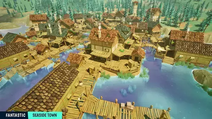 FANTASTIC - Seaside Town Low-poly 3D model 6