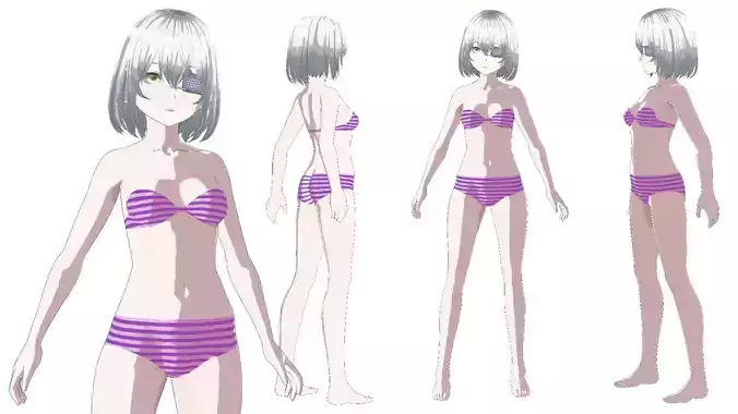 Eyepatch Anime Girl Base Model Fully Rigged
