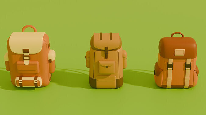 Stylized Low Poly Cartoon Backpacks Low-poly 3D model