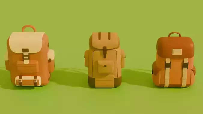 Stylized Low Poly Cartoon Backpacks