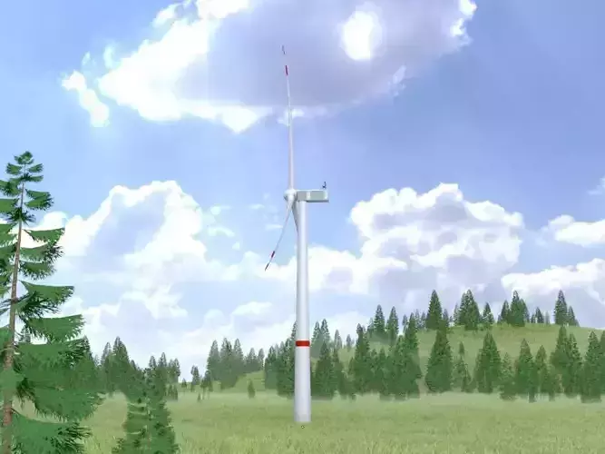 Wind turbine V1 H-120 RD 160 m with animation Low-poly 3D model