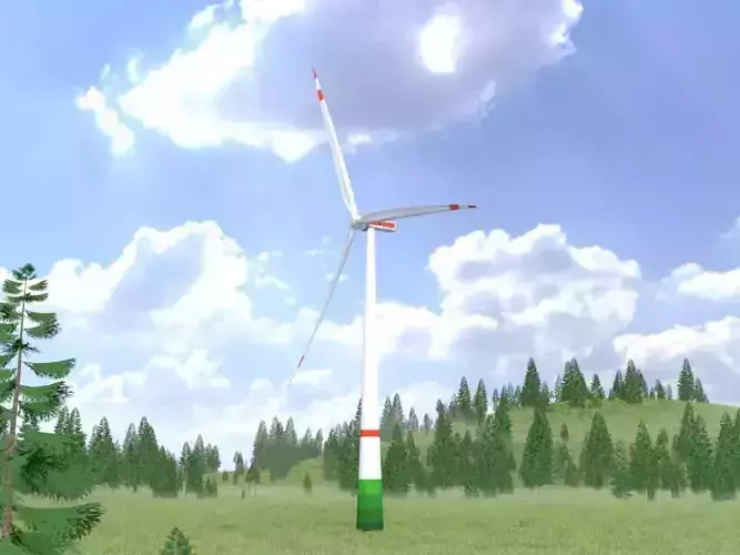 Wind turbine E1 H-132 RD 172 m with animation Low-poly 3D model