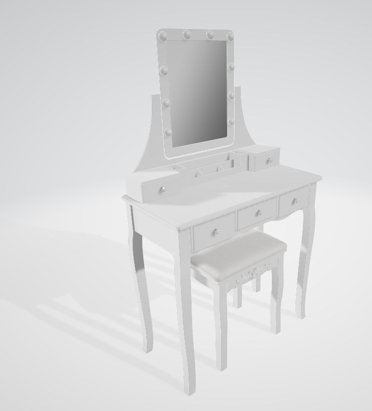Bella Dressing Table with Mirror and Lighting 3D model_1