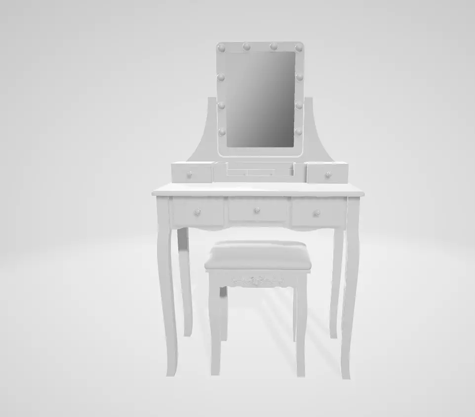 Bella Dressing Table with Mirror and Lighting 3D model_0