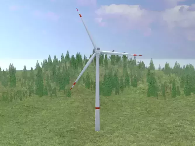 Wind turbine V1 H-138 RD 162 m with animation Low-poly 3D model