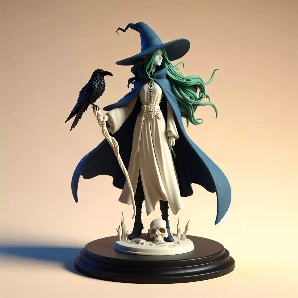751 Green Haired Witch with Raven Full Color 3D Model 3D print model