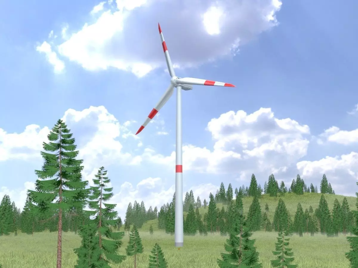 Wind turbine N1 H-150 RD 148 m with animation Low-poly 3D model_0