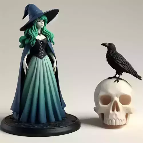 752 Green Haired Witch with Raven  Full Color  3D Model 3D print model