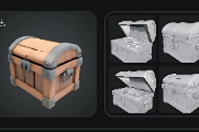 wooden treasure chest with metallic edges Low-poly 3D model