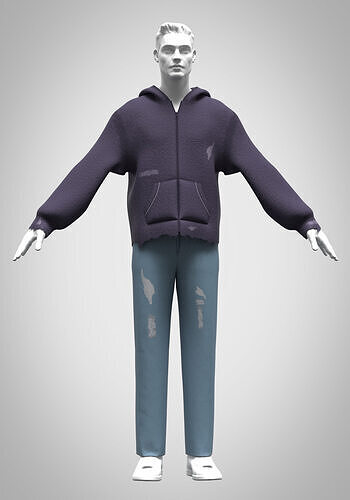 Mens distressed hoodie Low-poly 3D model