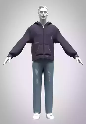 Mens distressed hoodie Low-poly 3D model