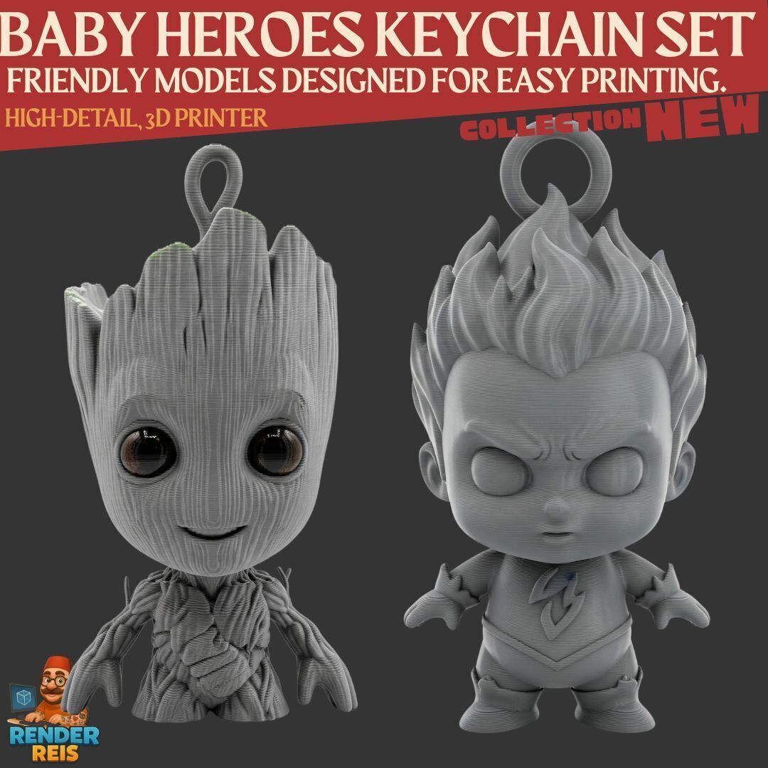 Cute Heroes Characters Keychain Collection Set of 6 3D print model_3
