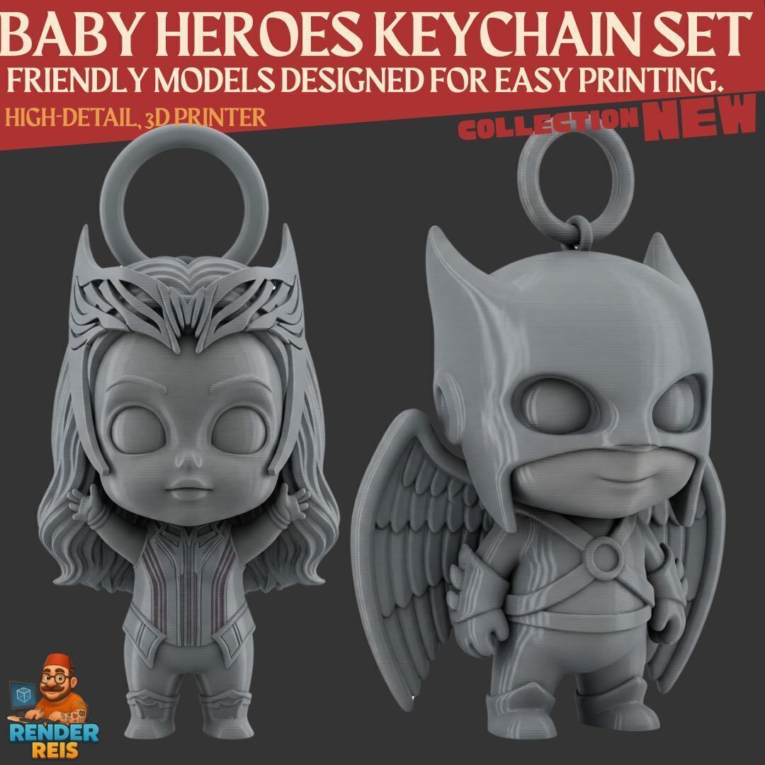 Cute Heroes Characters Keychain Collection Set of 6 3D print model_2