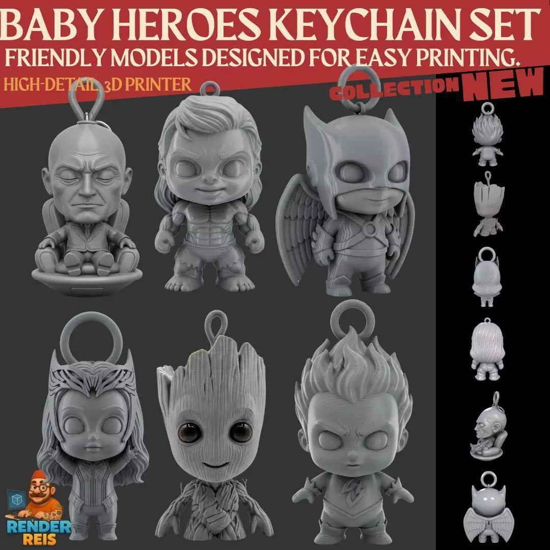 Cute Heroes Characters Keychain Collection Set of 6 3D print model_0
