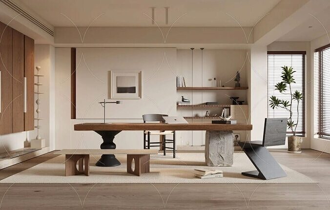 WABI SABI STYLE 3D Study Room Workplace 0022 3D model