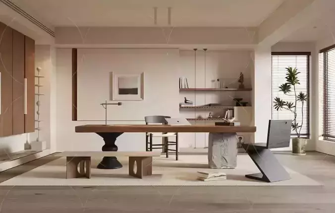 WABI SABI STYLE 3D Study Room Workplace 0022
