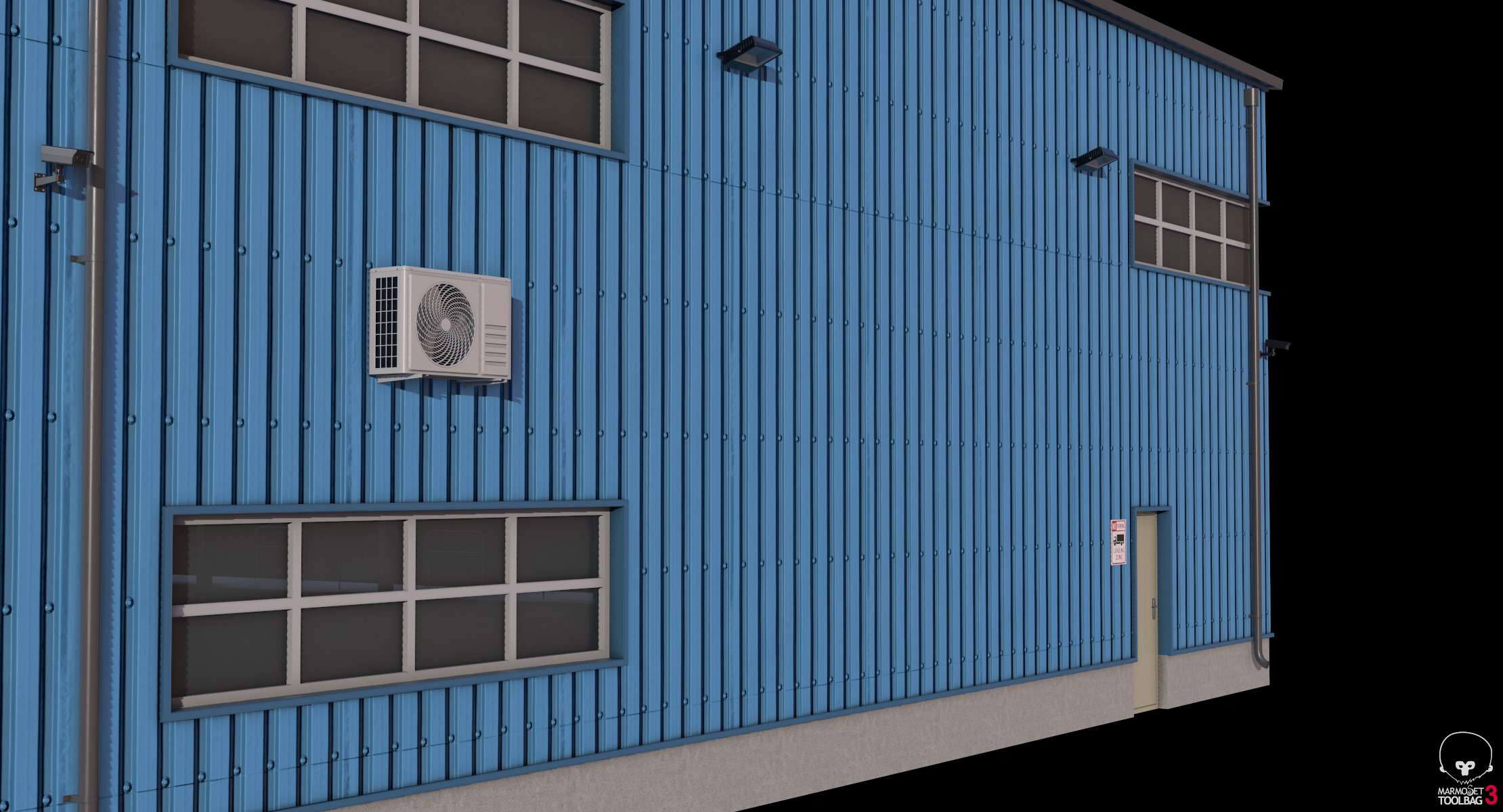Industrial Building Blue Low-poly 3D model_12